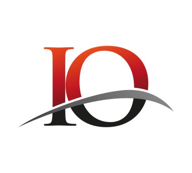 İlk harf IO logotype şirketi adı: Renkli kırmızı ve siyah Swoosh tasarımı. Siyah arkaplanda izole.