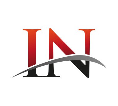 İlk harf In logotype şirketi adı Renkli Kırmızı ve Siyah Swoosh tasarımı. Siyah arkaplanda izole.