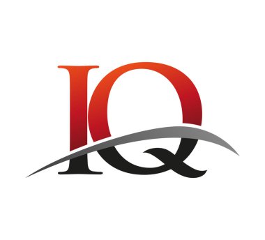 İlk harfi IQ logotype şirketi. Renkli kırmızı ve siyah Swoosh tasarımı. Siyah arkaplanda izole.