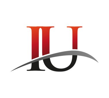 İlk harfi IU logotype şirketi. Renkli kırmızı ve siyah desenli. Siyah arkaplanda izole.