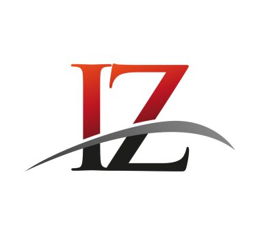 İlk harf IZ logotype şirketi adı kırmızı ve siyah swoosh tasarımı. Siyah arkaplanda izole.
