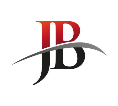 İlk harf JB logotype şirket adı kırmızı ve siyah swoosh tasarımı. Siyah arkaplanda izole.
