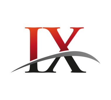 İlk harf IX logotype şirketi adı kırmızı ve siyah swoosh tasarımı. Siyah arkaplanda izole.