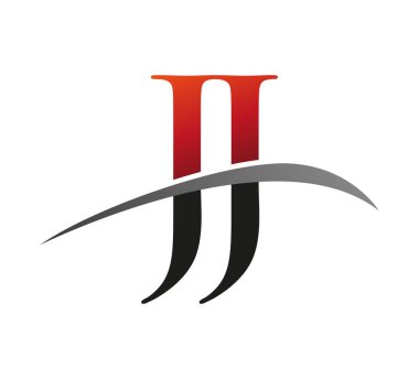 İlk harf JJ logotype şirketi adı kırmızı ve siyah desenli. Siyah arkaplanda izole.
