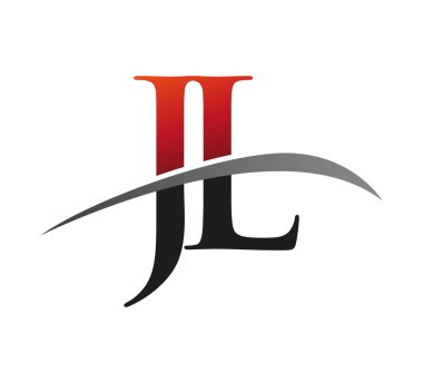 İlk harf JL logotype şirket adı kırmızı ve siyah swoosh tasarımı. Siyah arkaplanda izole.