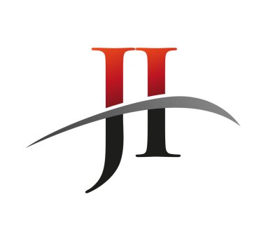 İlk harf JI logotype şirketi adı kırmızı ve siyah Swoosh tasarımı. Siyah arkaplanda izole.