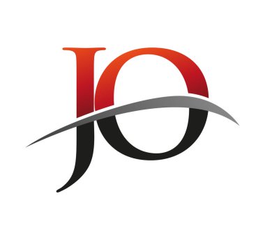 İlk harf JO logotype şirketi adı kırmızı ve siyah desenli. Siyah arkaplanda izole.