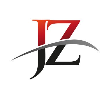 İlk harfi JZ logotype şirketi. Renkli kırmızı ve siyah Swoosh tasarımı. Siyah arkaplanda izole.