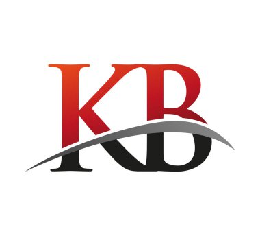 İlk harfi KB logotype şirketi. Renkli kırmızı ve siyah Swoosh tasarımı. Siyah arkaplanda izole.