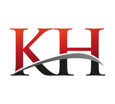 İlk harfi KH logotype şirketi. Renkli kırmızı ve siyah Swoosh tasarımı. Siyah arkaplanda izole.