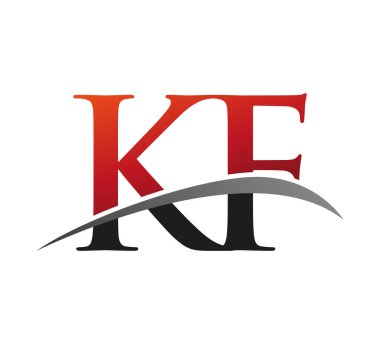 İlk harfi KF logotype şirketi. Renkli kırmızı ve siyah Swoosh tasarımı. Siyah arkaplanda izole.