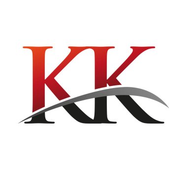 KK logotype şirketinin ilk harfi. Renkli kırmızı ve siyah Swoosh tasarımı. Siyah arkaplanda izole.