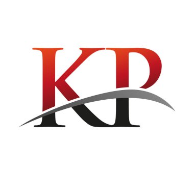İlk harfi KP logotype şirketi. Renkli kırmızı ve siyah Swoosh tasarımı. Siyah arkaplanda izole.