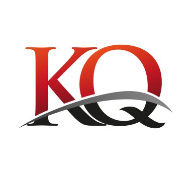 İlk harfi KQ logotype şirketi. Renkli kırmızı ve siyah Swoosh tasarımı. Siyah arkaplanda izole.