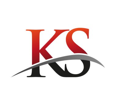 K.S. logotype şirketinin ilk harfi. Renkli, kırmızı ve siyah Swoosh tasarımı. Siyah arkaplanda izole.