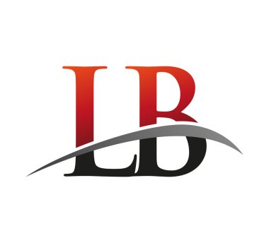 İlk harfi LB logotype şirketi. Renkli kırmızı ve siyah Swoosh tasarımı. Siyah arkaplanda izole.