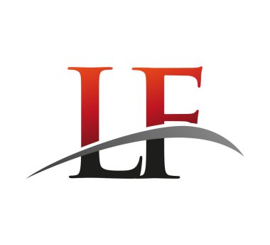 İlk harfi LF logotype şirketi. Renkli kırmızı ve siyah Swoosh tasarımı. Siyah arkaplanda izole.