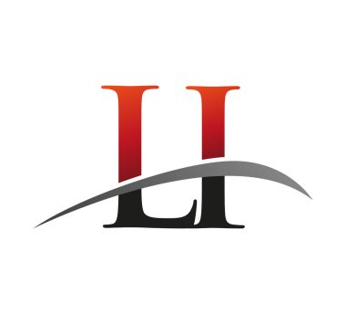 İlk harf LI logotype şirketi adı kırmızı ve siyah Swoosh tasarımı. Siyah arkaplanda izole.