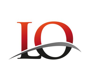 İlk harfi LO logotype şirketi. Renkli kırmızı ve siyah Swoosh tasarımı. Siyah arkaplanda izole.