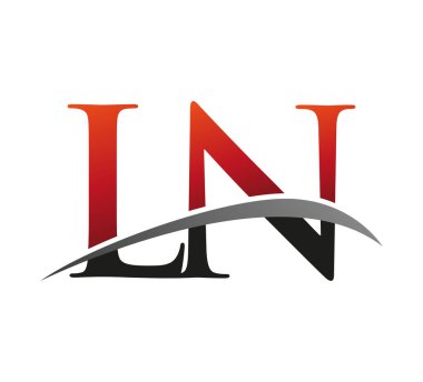 LN logotype şirketinin ilk harfi. Renkli kırmızı ve siyah Swoosh tasarımı. Siyah arkaplanda izole.