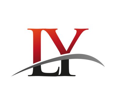 İlk harf LY logotype şirketi adı: Renkli kırmızı ve siyah Swoosh tasarımı. Siyah arkaplanda izole.