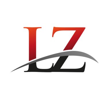 İlk harfi LZ logotype şirketi. Renkli kırmızı ve siyah Swoosh tasarımı. Siyah arkaplanda izole.