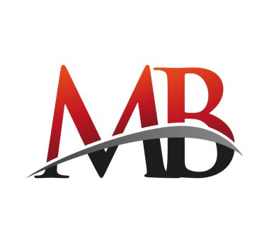 İlk harf MB logotype şirketi adı kırmızı ve siyah swoosh tasarımı. Siyah arkaplanda izole.