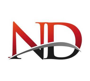 İlk harfi ND logotype şirketi. Renkli kırmızı ve siyah desenli. Siyah arkaplanda izole.