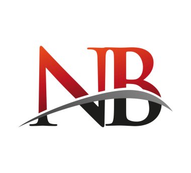 İlk harfi NB logotype şirketi. Renkli kırmızı ve siyah Swoosh tasarımı. Siyah arkaplanda izole.
