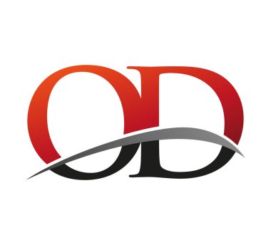 İlk harf aşırı doz logoti şirketinin adı: Renkli kırmızı ve siyah desenli. Siyah arkaplanda izole.