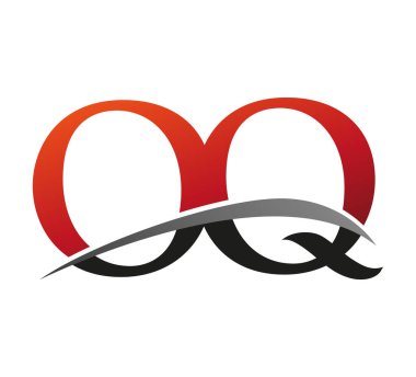 İlk harfi OQ logotype şirketi. Renkli kırmızı ve siyah Swoosh tasarımı. Siyah arkaplanda izole.
