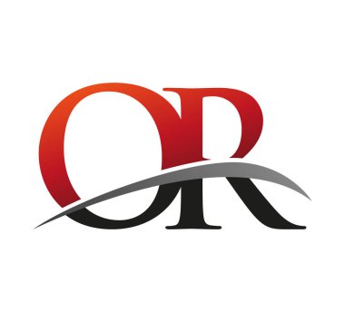 İlk harf ya da logotype şirketi adı kırmızı ve siyah desenli. Siyah arkaplanda izole.