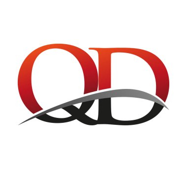 İlk harf QD logotype şirketi adı kırmızı ve siyah swoosh tasarımı. Siyah arkaplanda izole.
