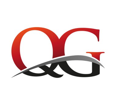 İlk harf QG logotype şirketi adı kırmızı ve siyah swoosh tasarımı. Siyah arkaplanda izole.