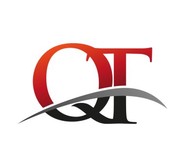 İlk harf QT logotype şirketi adı kırmızı ve siyah swoosh tasarımı. Siyah arkaplanda izole.