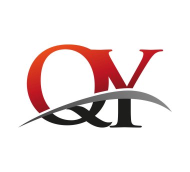 İlk harf QY logotype şirket adı kırmızı ve siyah swoosh tasarımı. Siyah arkaplanda izole.