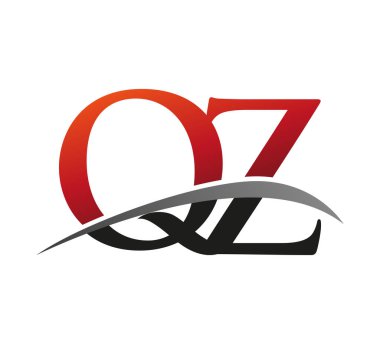 İlk harf QZ logotype şirket adı kırmızı ve siyah swoosh tasarımı. Siyah arkaplanda izole.