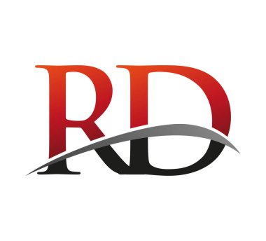 İlk harf Ar-Ge logoti şirketi adı: Renkli kırmızı ve siyah Swoosh tasarımı. Siyah arkaplanda izole.