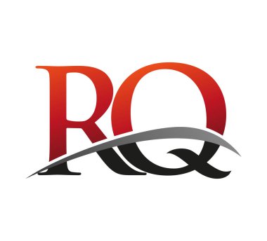 İlk harfi RQ logotype şirketi. Renkli kırmızı ve siyah Swoosh tasarımı. Siyah arkaplanda izole.