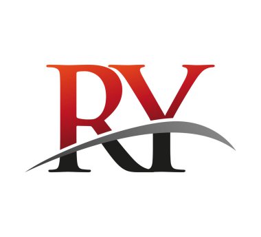 İlk harf RY logotype şirketinin adı Renkli Kırmızı ve Siyah Swoosh tasarımı. Siyah arkaplanda izole.