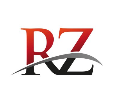 İlk harf RZ logotype şirketi adı kırmızı ve siyah Swoosh tasarımı. Siyah arkaplanda izole.