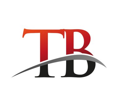 İlk harfi TB logotype şirketi. Renkli kırmızı ve siyah Swoosh tasarımı. Siyah arkaplanda izole.