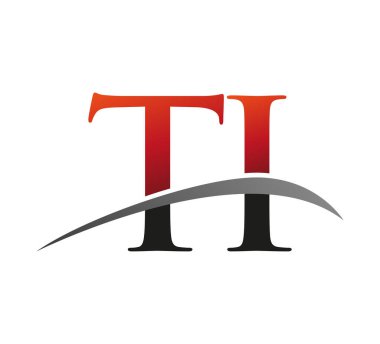 İlk harf TI logotype şirketi. Renkli kırmızı ve siyah Swoosh tasarımı. Siyah arkaplanda izole.