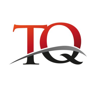 İlk harfi TQ logotype şirketi. Renkli kırmızı ve siyah Swoosh tasarımı. Siyah arkaplanda izole.