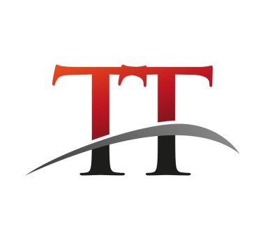 İlk harfi TT logotype şirketi. Renkli kırmızı ve siyah desenli. Siyah arkaplanda izole.