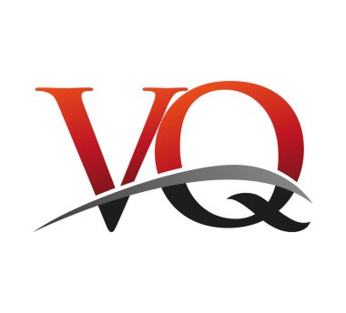 İlk harfi VQ logotype şirketi. Renkli kırmızı ve siyah Swoosh tasarımı. Siyah arkaplanda izole.