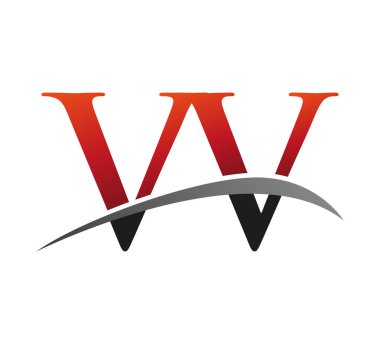İlk harf VV logotype şirketi adı kırmızı ve siyah swoosh tasarımı. Siyah arkaplanda izole.