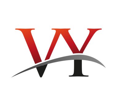 VY logotype şirketinin ilk harfi. Renkli kırmızı ve siyah Swoosh tasarımı. Siyah arkaplanda izole.