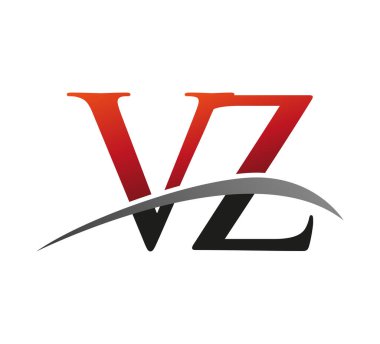 İlk harf VZ logotype şirketi adı kırmızı ve siyah swoosh tasarımı. Siyah arkaplanda izole.