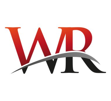 İlk harf WR logotype şirketi adı kırmızı ve siyah Swoosh tasarımı. Siyah arkaplanda izole.